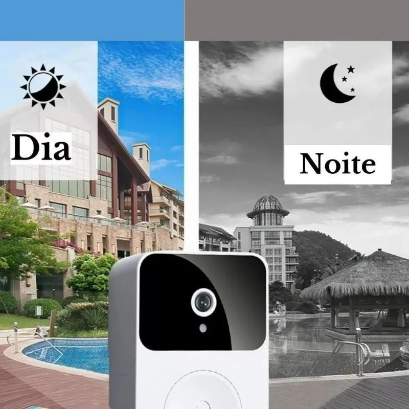 Campainha Com Câmera Vídeo Porteiro Sem Fio Wi-Fi HD Inteligente Smart Home Vê Pelo Celular Recarregável